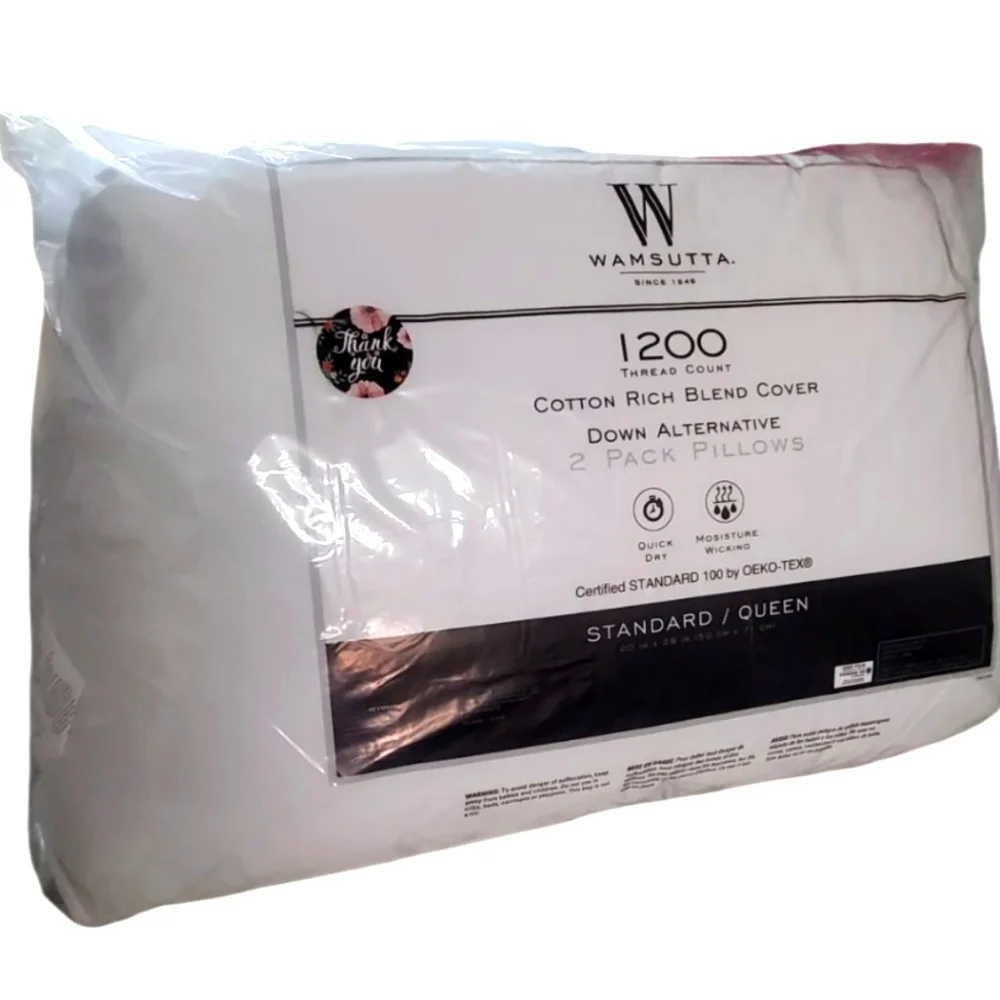 Brand New Wamsutta 1200 Thread Count Down Alternative 2 Pack Pillows. St…